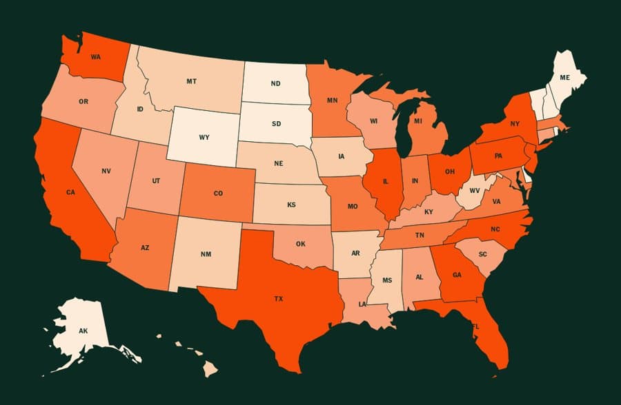 Map of estimated crypto holders across the United States
